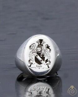 Men Family Crest Anniversary Ring Custom Made Wax Seal Signet Silver Father Band