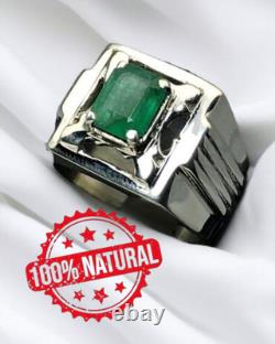 Men Large Emerald Stone Square Handmade Ottoman Ring