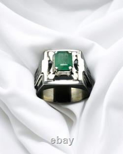 Men Large Emerald Stone Square Handmade Ottoman Ring