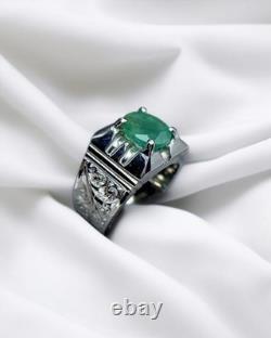 Men Large Emerald Stone Square Handmade Ottoman Ring