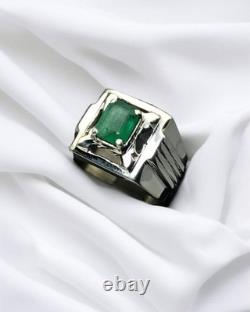 Men Large Emerald Stone Square Handmade Ottoman Ring