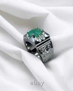 Men Large Emerald Stone Square Handmade Ottoman Ring