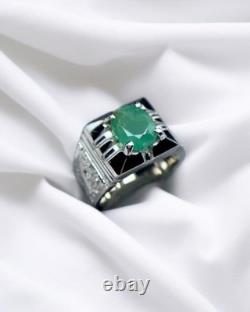 Men Large Emerald Stone Square Handmade Ottoman Ring