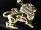 Men's 14K Yellow Gold Over Round Cut Diamond Grade Hand Made Lion Charm Pendant