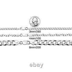 Men's 925 Sterling Silver Curb Chain Necklace Made in Italy (Size 3mm-8mm)