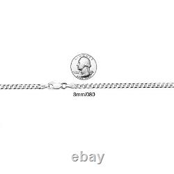 Men's 925 Sterling Silver Curb Chain Necklace Made in Italy (Size 3mm-8mm)