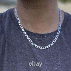 Men's Flat Miami Cuban Link Chain Solid 925 Sterling Silver 7mm Thick Italy Made