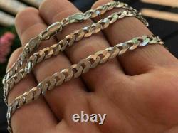 Men's Flat Miami Cuban Link Chain Solid 925 Sterling Silver 7mm Thick Italy Made