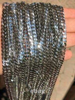 Men's Flat Miami Cuban Link Chain Solid 925 Sterling Silver 7mm Thick Italy Made