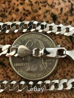 Men's Flat Miami Cuban Link Chain Solid 925 Sterling Silver 7mm Thick Italy Made