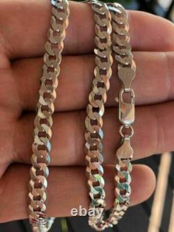 Men's Flat Miami Cuban Link Chain Solid 925 Sterling Silver 7mm Thick Italy Made