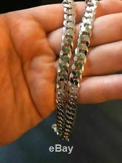 Men's Flat Miami Cuban Link Chain Solid 925 Sterling Silver 8mm Thick Italy Made