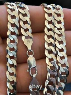 Men's Shiny 7mm Flat Curb Miami Cuban Chain Solid 925 Sterling Silver ITALY MADE
