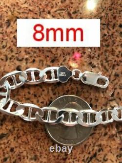 Men's Solid 925 Sterling Silver Mariners Flat Anchor Link Bracelet MADE IN ITALY