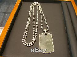 Men's Sterling Silver Bead Dog Tag Necklace Hand Made Italian 925 New 36 Long