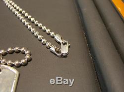 Men's Sterling Silver Bead Dog Tag Necklace Hand Made Italian 925 New 36 Long