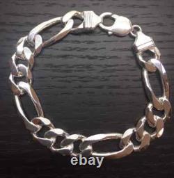 Men's bracelet 925 Sterling Silver Figaro link 9mm 8 or 9 Made in Italy