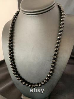 Mens Black Onyx Bead Necklace 22 Navajo Sterling Silver 13109