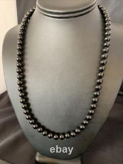 Mens Black Onyx Bead Necklace 22 Navajo Sterling Silver 13109