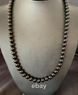 Mens Black Onyx Bead Necklace 22 Navajo Sterling Silver 13109