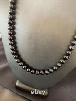 Mens Black Onyx Bead Necklace 22 Navajo Sterling Silver 13109