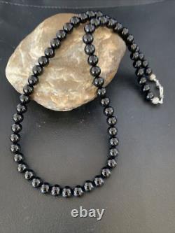 Mens Black Onyx Bead Necklace 22 Navajo Sterling Silver 13109