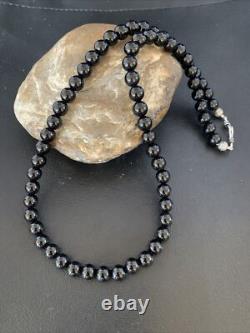 Mens Black Onyx Bead Necklace 22 Navajo Sterling Silver 13109 Mens Black Onyx Bead Necklace 22 Navajo Sterling Silver 13109