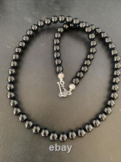 Mens Black Onyx Bead Necklace 22 Navajo Sterling Silver 13109