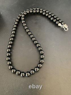 Mens Black Onyx Bead Necklace 22 Navajo Sterling Silver 13109