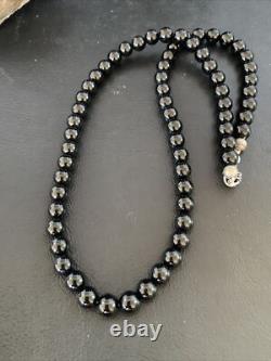 Mens Black Onyx Bead Necklace 22 Navajo Sterling Silver 13109
