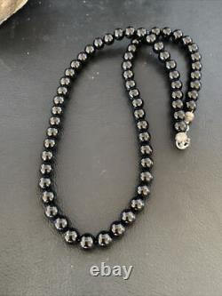 Mens Black Onyx Bead Necklace 22 Navajo Sterling Silver 13109