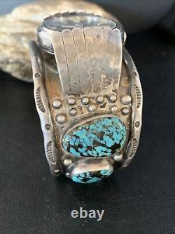 Mens Blue Kingman Turquoise Navajo Sterling Silver Cuff Bracelet Watch 12168