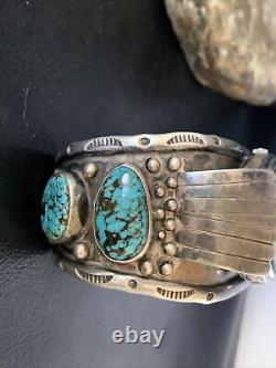 Mens Blue Kingman Turquoise Navajo Sterling Silver Cuff Bracelet Watch 12168