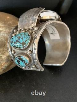 Mens Blue Kingman Turquoise Navajo Sterling Silver Cuff Bracelet Watch 12168