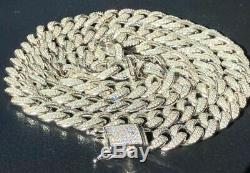 Mens Cuban Miami Link 12mm Chain 925 Silver 40-60ct Man Made Diamonds 18-30