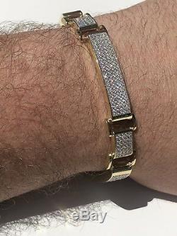 Mens Custom Made Bracelet 14k Gold Over Solid 925 Silver 12ct Diamonds 12mm