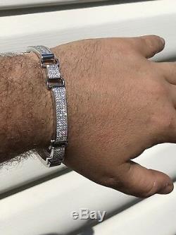 Mens Custom Made Bracelet Solid 925 Silver 12ct Diamonds 12mm Thick ICED OUT