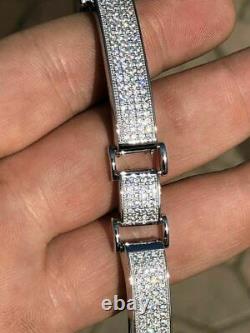 Mens Custom Made Bracelet Solid 925 Silver 12ct Diamonds 12mm Thick SUPER ICED