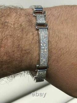 Mens Custom Made Bracelet Solid 925 Silver 12ct Diamonds 12mm Thick SUPER ICED