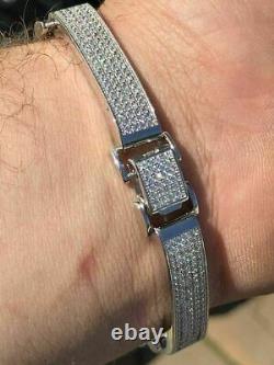 Mens Custom Made Bracelet Solid 925 Silver 12ct Diamonds 12mm Thick SUPER ICED