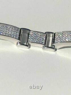 Mens Custom Made Bracelet Solid 925 Silver 12ct Diamonds 12mm Thick SUPER ICED