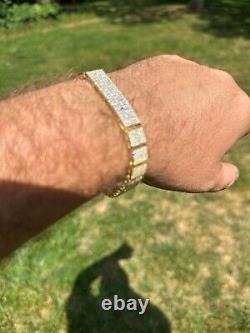 Mens Custom Made ICY Hip Hop Bracelet 14k Gold Plated 925 Sterling Silver CZ