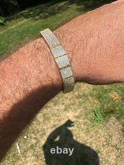 Mens Custom Made ICY Hip Hop Bracelet 14k Gold Plated 925 Sterling Silver CZ