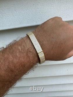 Mens Custom Made ICY Hip Hop Bracelet 14k Gold Plated 925 Sterling Silver CZ