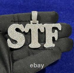 Mens Custom Made Moissanite STF Letter/Name Charm Pendant 925 Sterling Silver