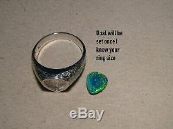 Mens Gem Opal Ring, Textured Band, sterling silver (can be made in gold)