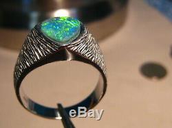 Mens Gem Opal Ring, Textured Band, sterling silver (can be made in gold)