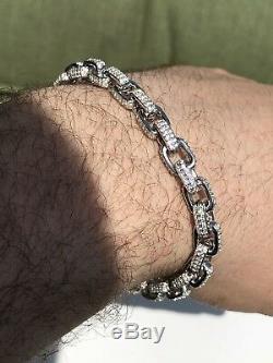Mens Iced Out Custom Rolo Link Bracelet Solid 925 Silver Man Made Diamonds 6mm