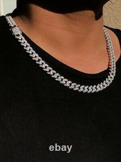 Mens Miami Cuban Link Chain Solid 925 Sterling Silver 25ct Man Made Diamonds 9mm