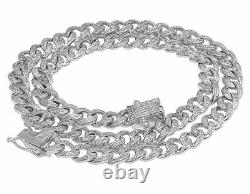 Mens Miami Cuban Link Chain Solid 925 Sterling Silver 25ct Man Made Diamonds 9mm